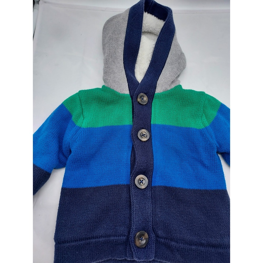 Hanna Andersson Baby Kids Cardigan Sweater 6-12 Months Hooded Knit‎ Blue Green - Picture 6 of 6